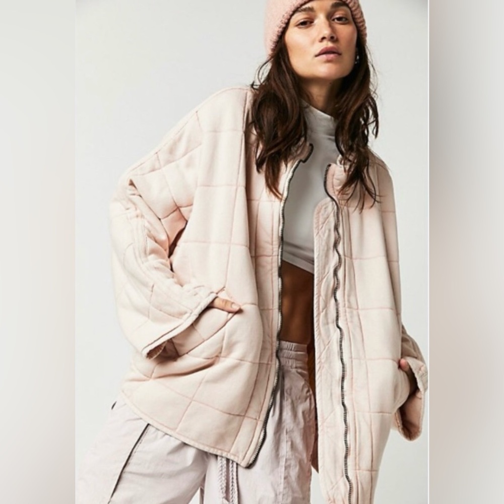 NWT Light Pink Free People Dolman Quilted Knit Oversized Jacket